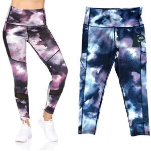 BSP Blue Purple Tie Dye High Waist 7/8 Leggings with Pockets 1X NWT